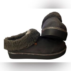 Joy Mangano Dark grey Fur-Lined Slip-On Shoes with Rhinestone Detail NIB NWT